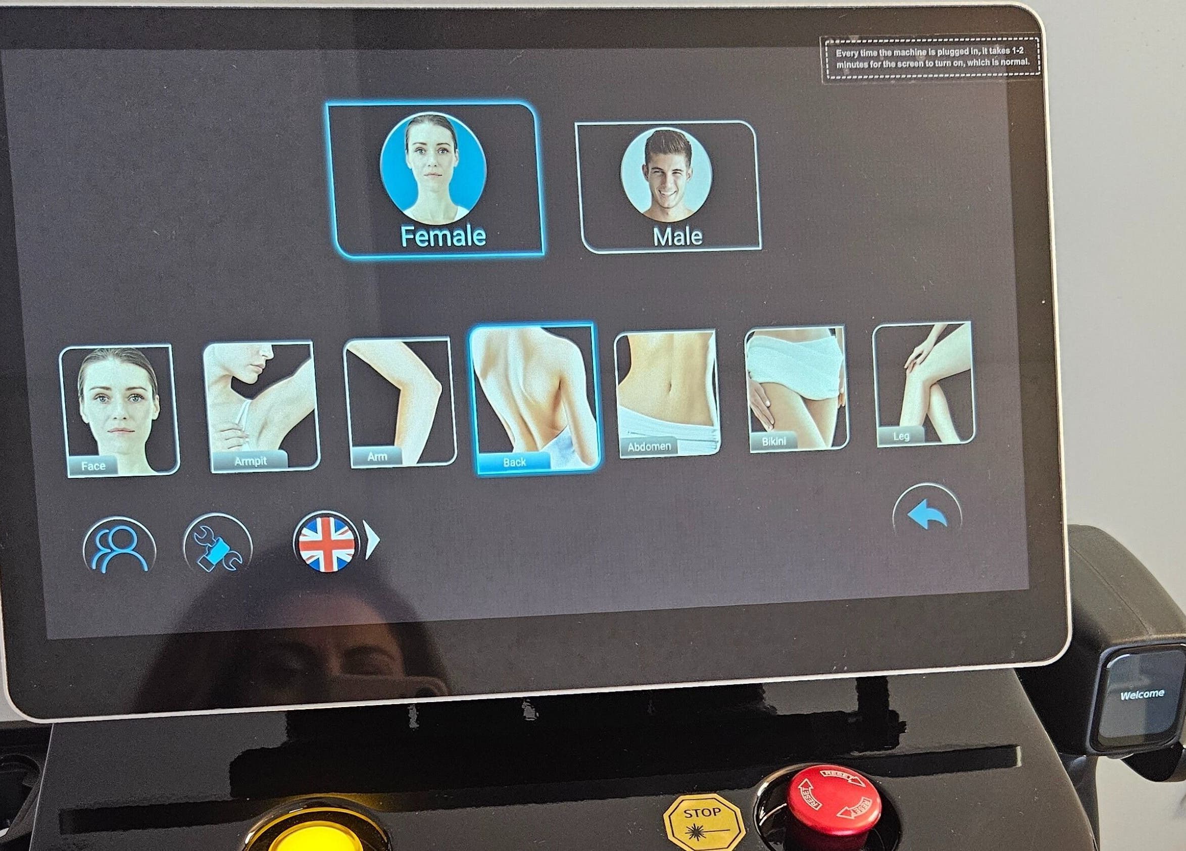 Laser treatment interface at Harmonie KE - Kristine Hovhannisyan in Laval, Québec, CA showcasing body care options.