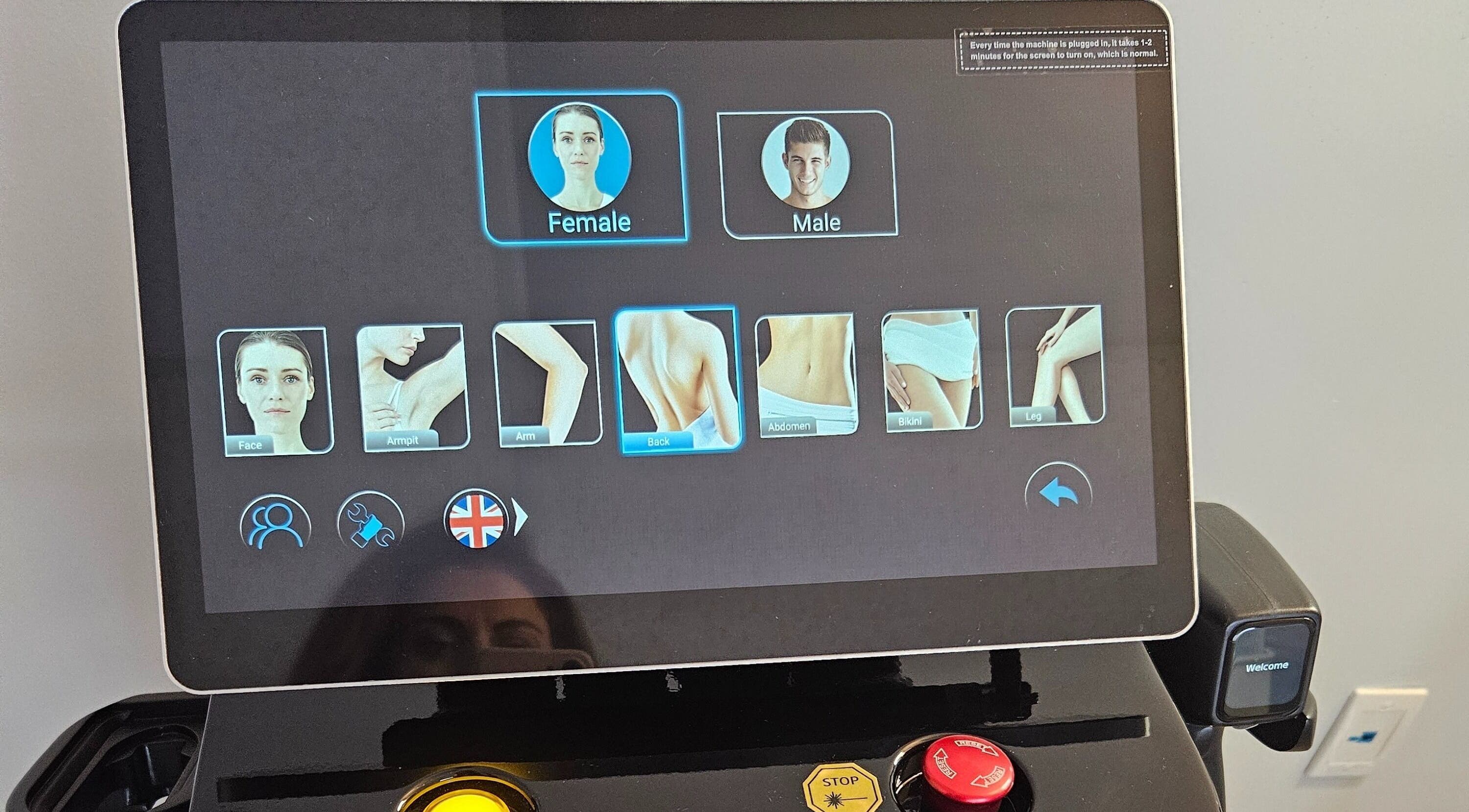 Laser treatment selection screen at Harmonie KE - Kristine Hovhannisyan in Laval, Québec, CA.