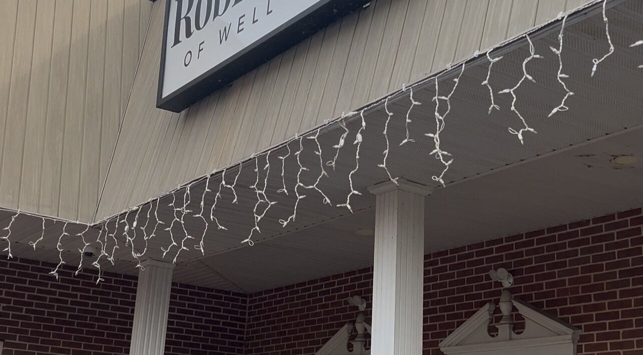 Front of Esthetically Pleasing in Birdsboro, Pennsylvania, US with decorative lights and columns.