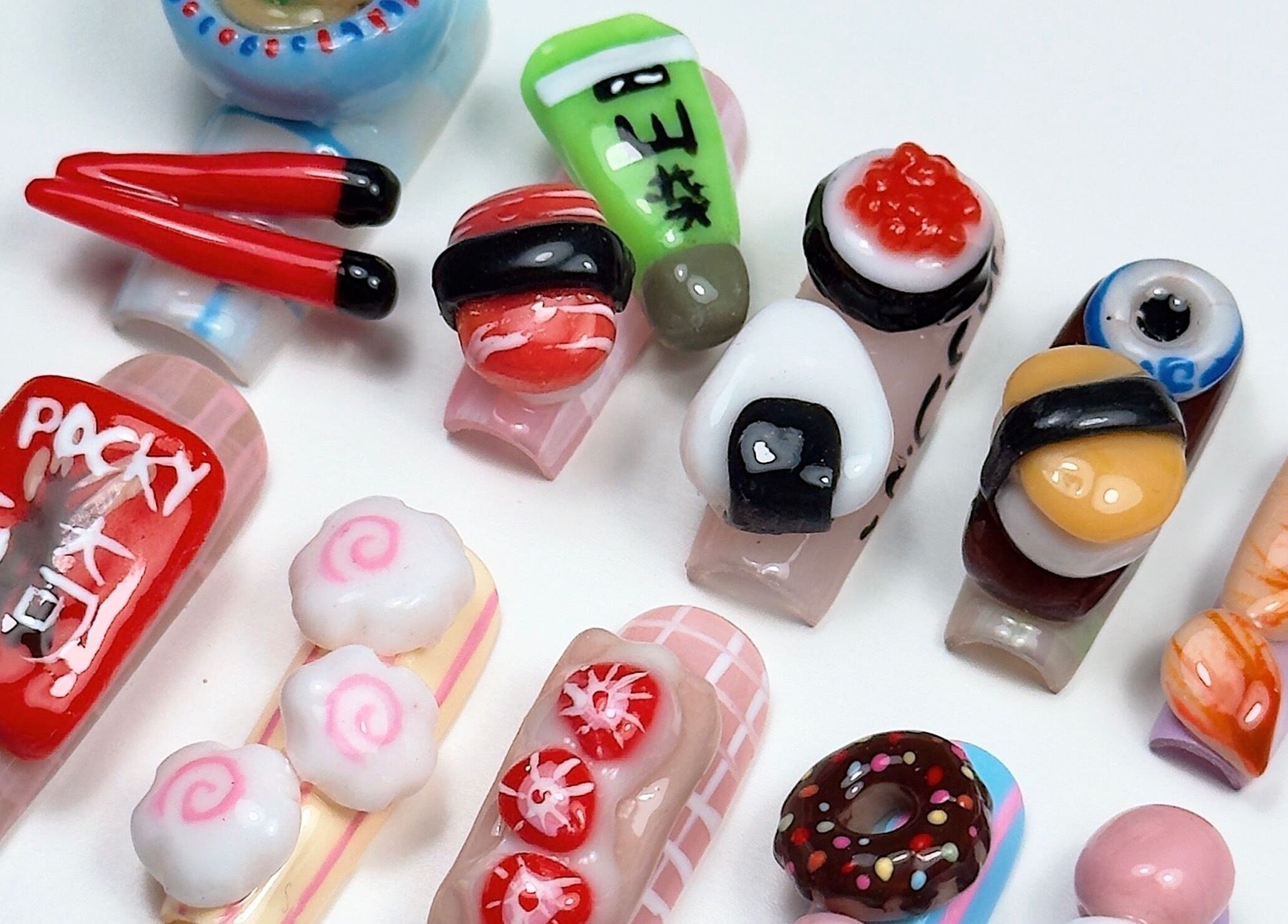 Creative sushi-themed nail art at Amorist Beauty, Sylvania, New South Wales, AU. Perfect for unique nail designs.