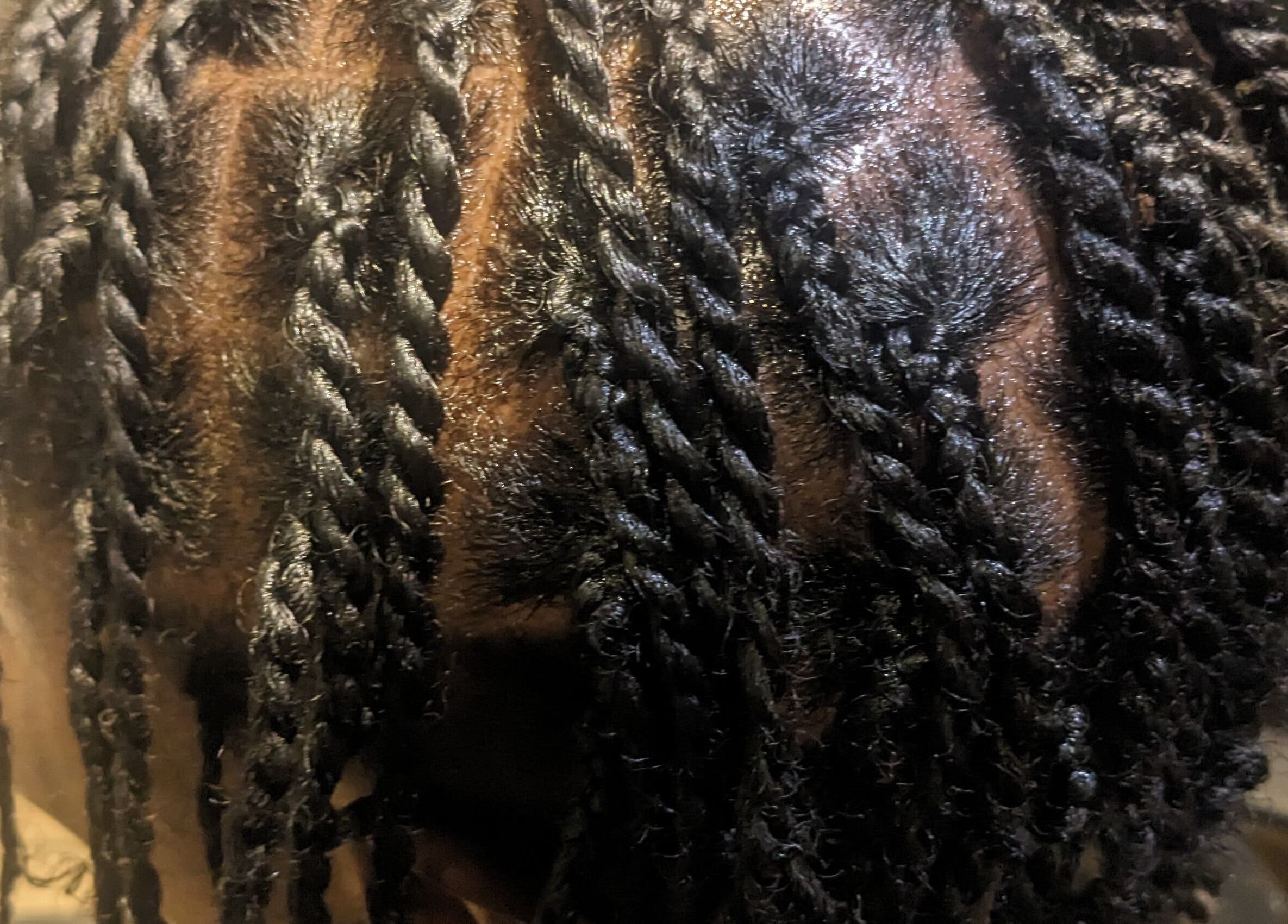 Tresses exquises à Tresses Express inc., Montréal, Québec, CA. Style africain, cheveux serrés et détaillés.