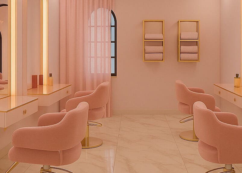 Intérieur élégant du Studio Oholiba Beauty à Bagnolet, Île-de-France, FR avec fauteuils roses.