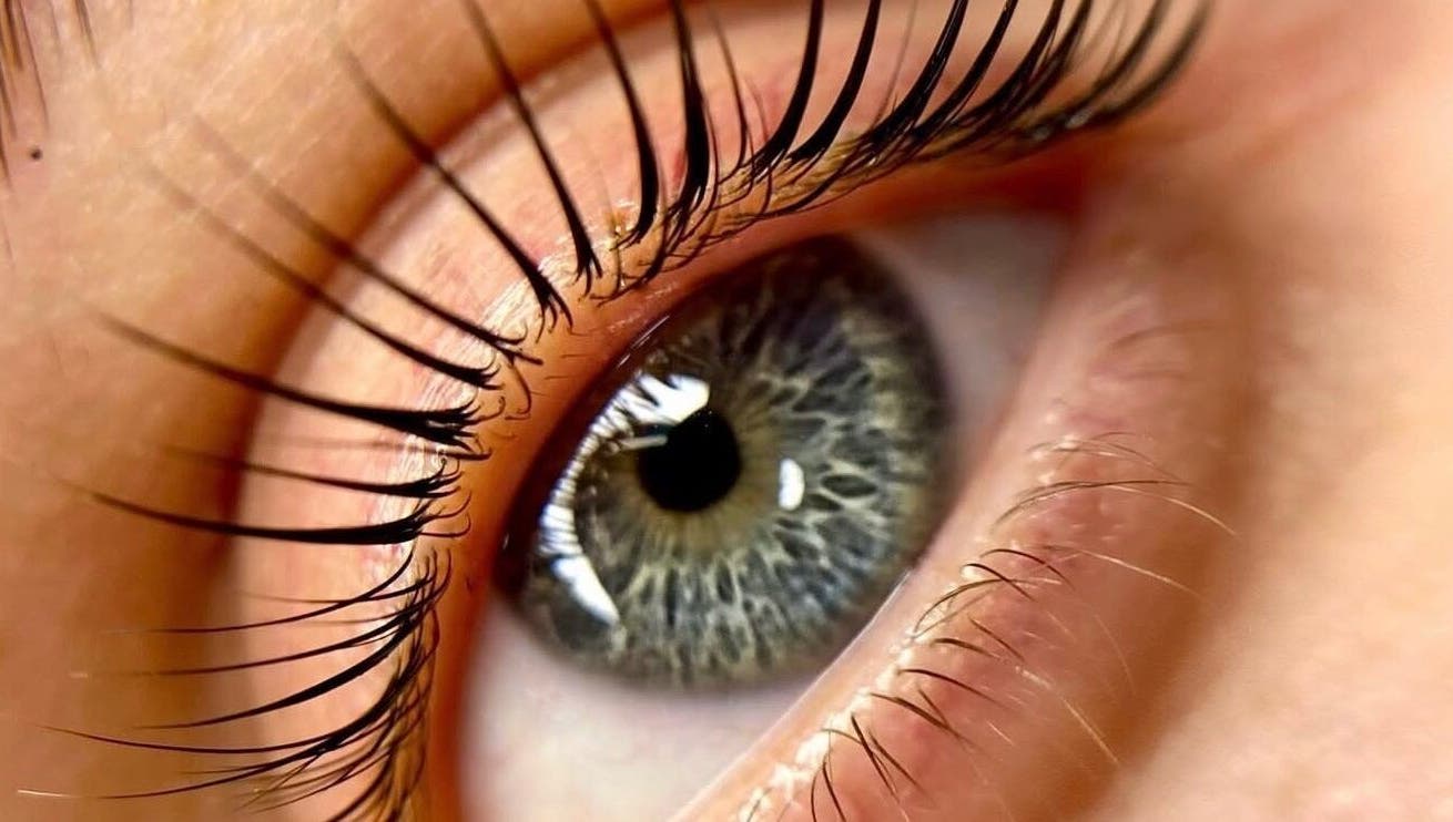Close-up of eye with long lashes at Beauty by Yulia, Cwmbran, Wales, GB.