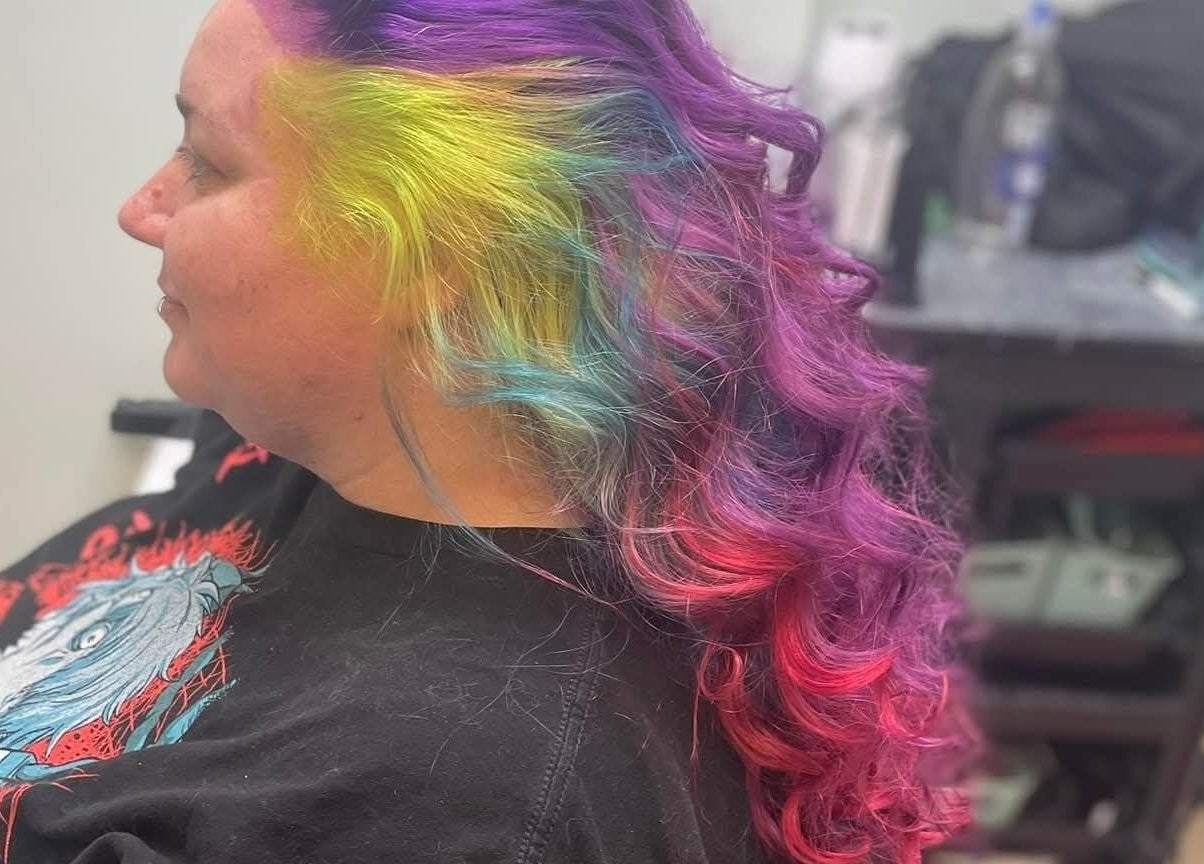 Colorful dyed hair styled at Elevated Elegance Beauty in Lovelock, Nevada, US.