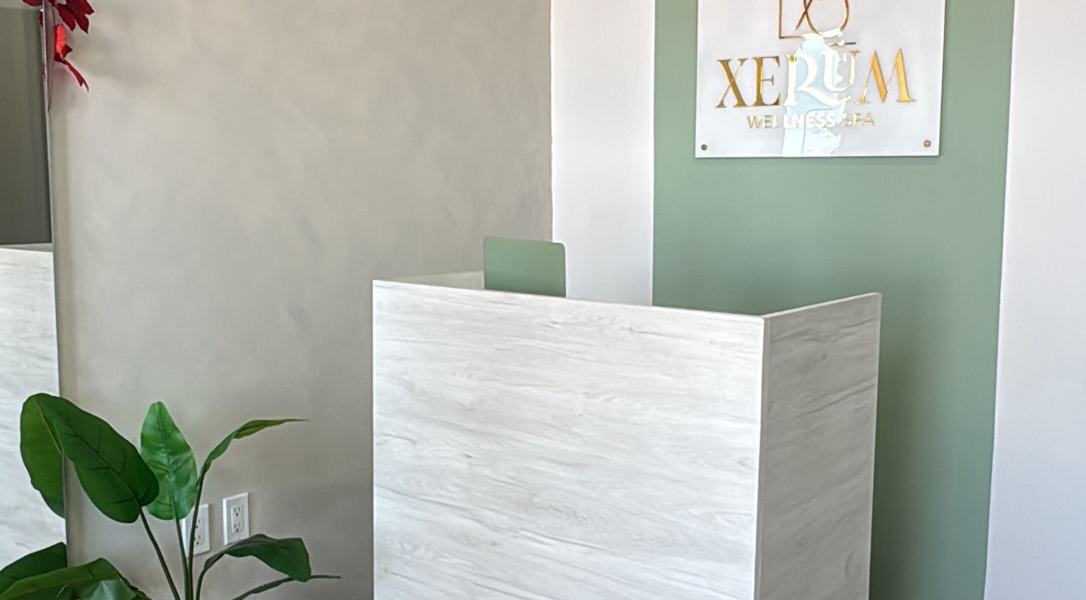 Reception area of XERŪM Wellness Spa in Tijuana, Baja California, MX with minimalist decor.