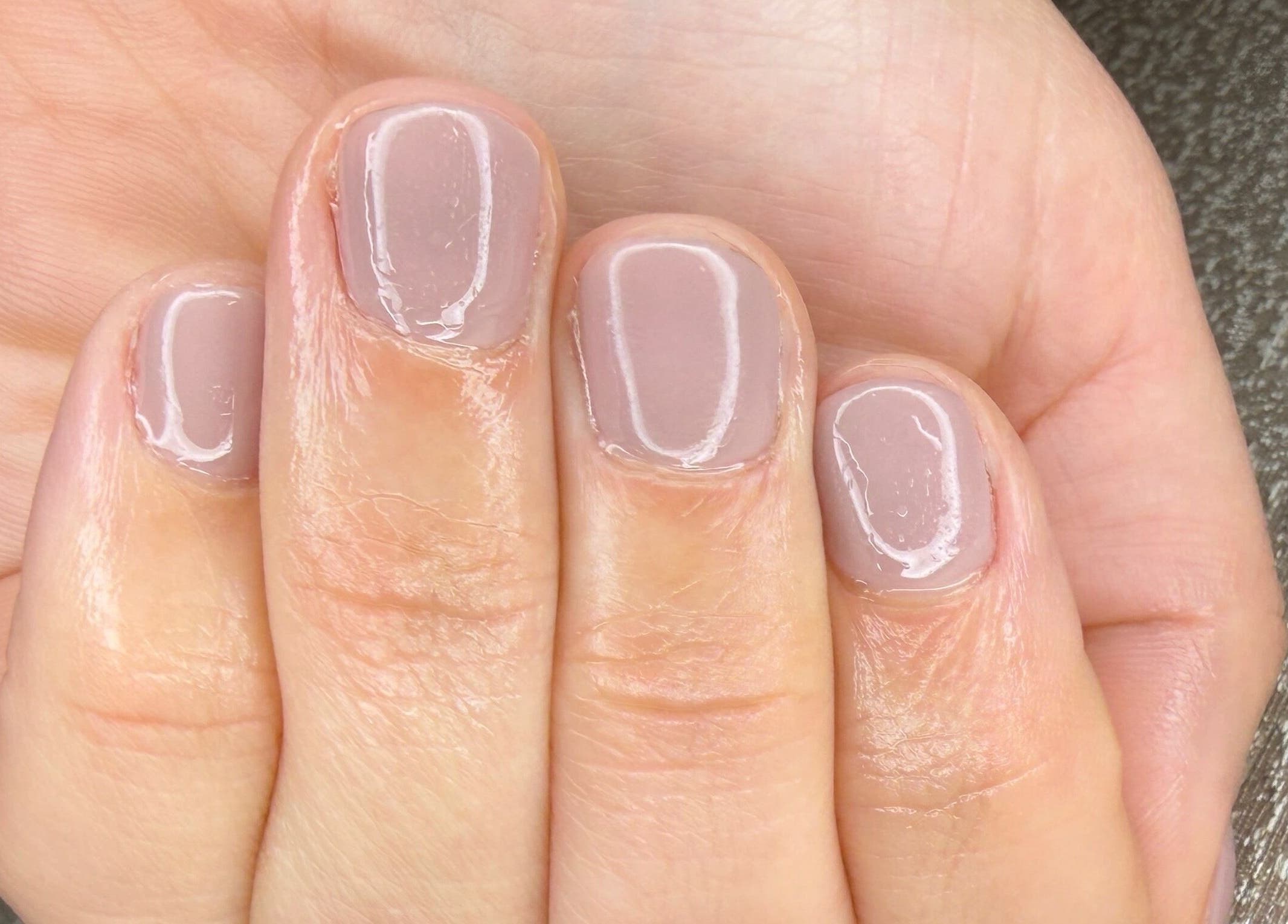 Close-up of freshly manicured nails at The Balcony, Sowerby Bridge, England, GB showcasing elegant glossy polish.