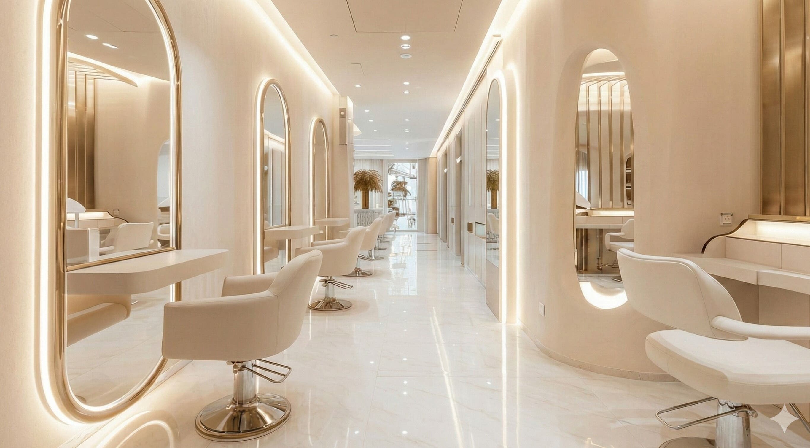 Luxurious beauty salon interior at testing in Dar Es Salaam, Dar Es Salam, TZ with elegant mirrors and chairs.
