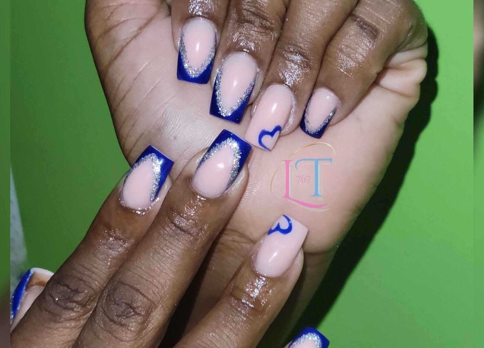 Stylish blue-accented manicure at LilysTouch767, Saint David Parish, DM.
