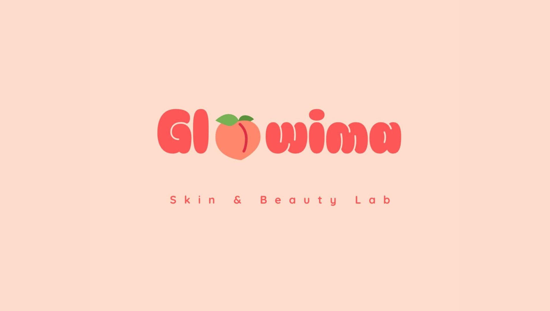 Logo de Glowima, centre de beauté à Mons, Région Wallonne, BE, sur fond pêche avec texte stylisé.