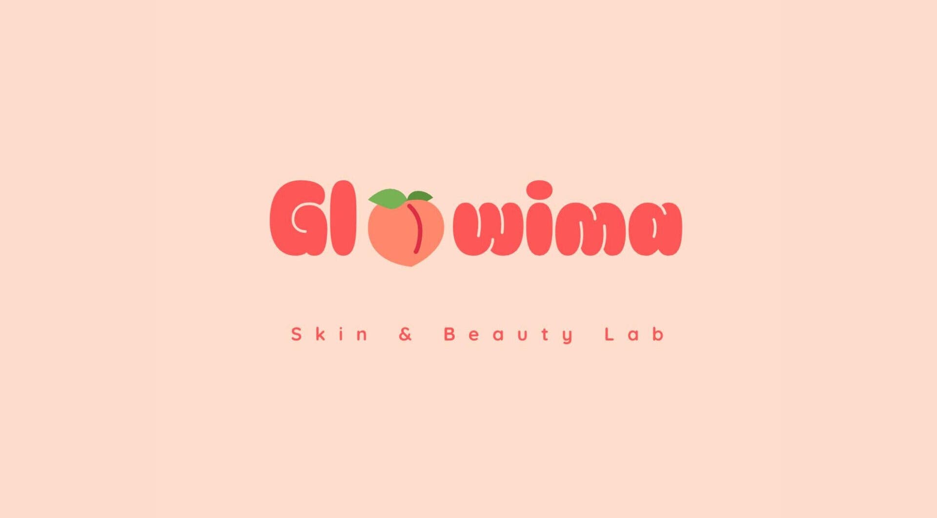 Logo de Glowima, centre de beauté à Mons, Région Wallonne, BE, sur fond pêche avec texte stylisé.