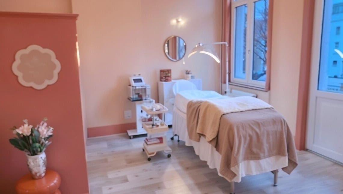 Salle de soins relaxante à Glowima, Mons, Région Wallonne, BE, avec lit de massage et ambiance apaisante.