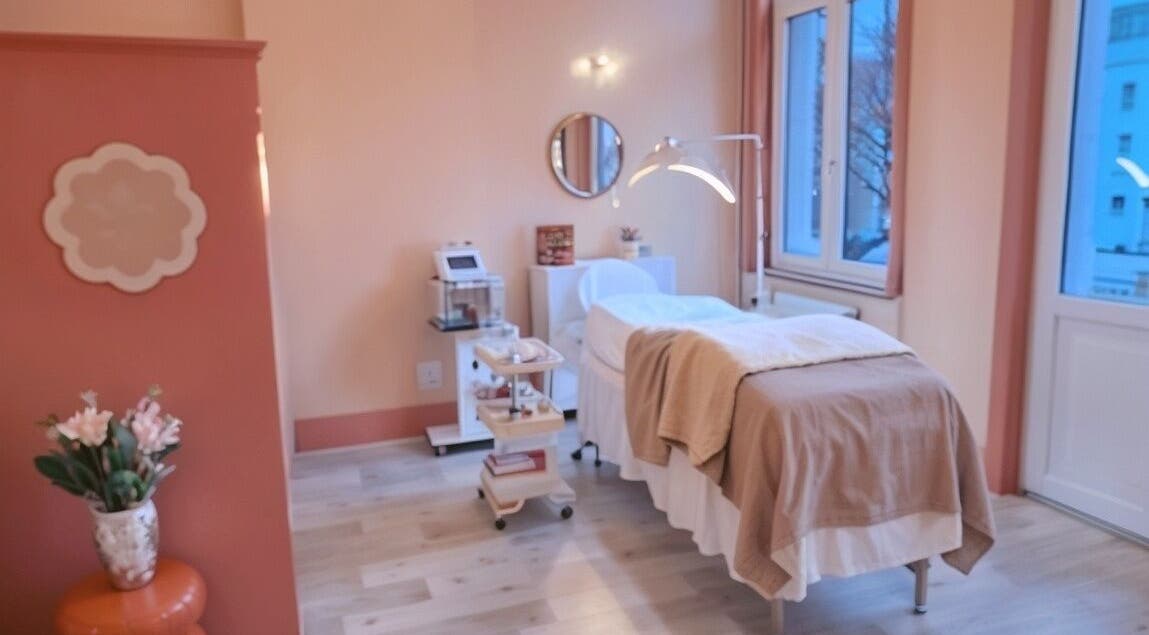 Salle de soins relaxante à Glowima, Mons, Région Wallonne, BE, avec lit de massage et ambiance apaisante.