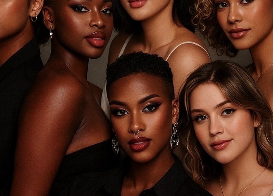 Group of diverse women at Haus of Ninnah, Leicester, England, GB showcasing elegance and beauty.