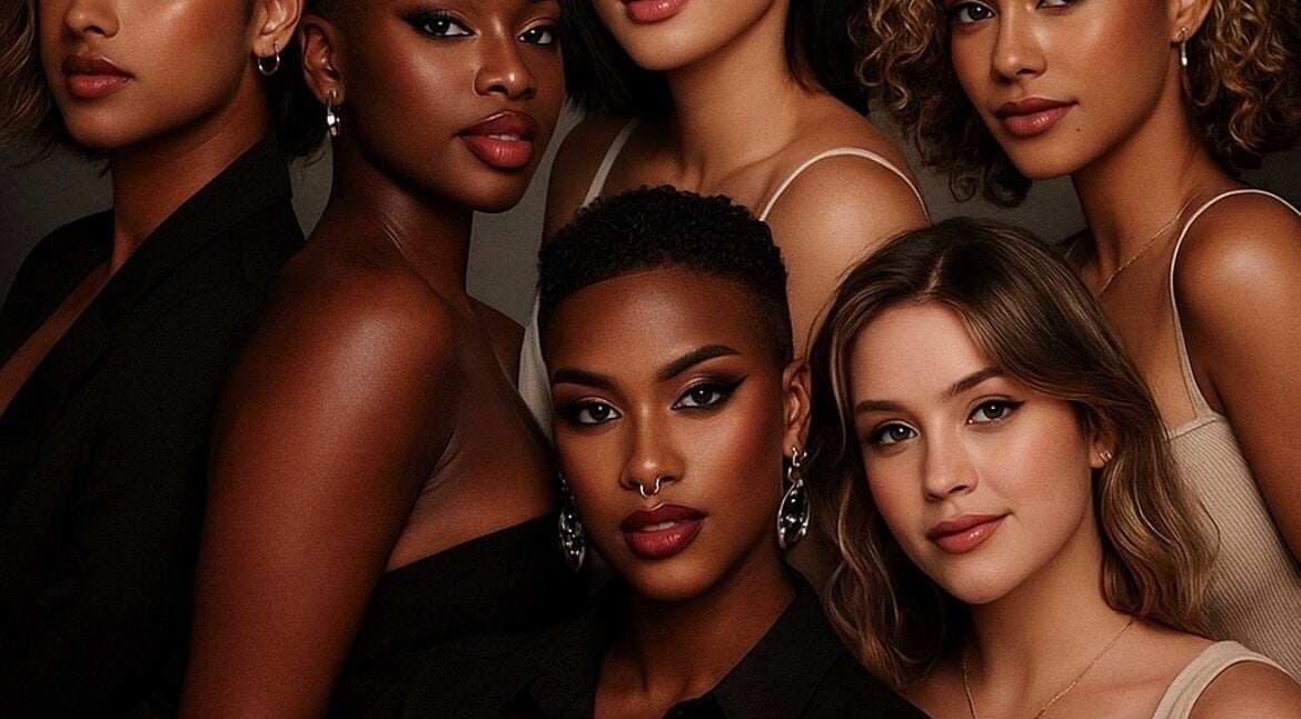 Group of diverse women at Haus of Ninnah, Leicester, England, GB showcasing elegance and beauty.