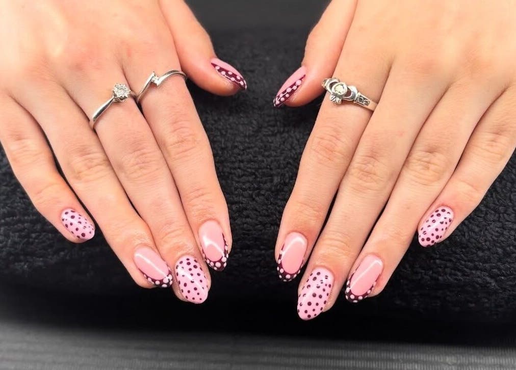 Stylish pink polka dot nails at Luxe beauty room, County Westmeath, County Westmeath, IE.