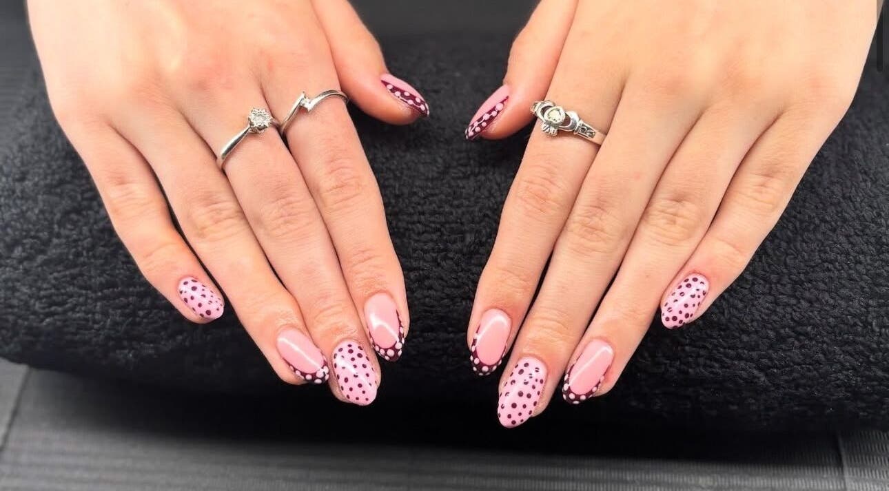 Stylish pink polka dot nails at Luxe beauty room, County Westmeath, County Westmeath, IE.