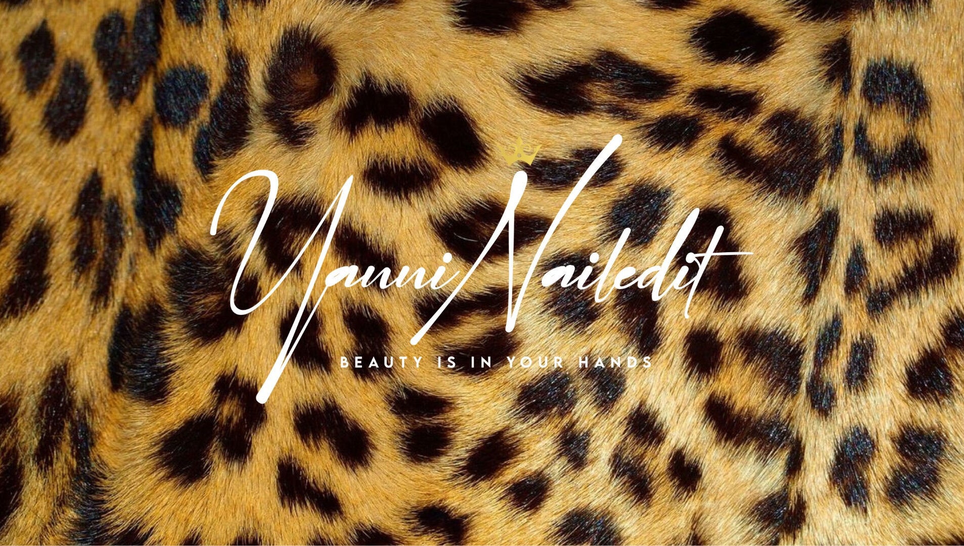 Yanninailedit logo on leopard print background at Yanninailedit, London, England, GB.