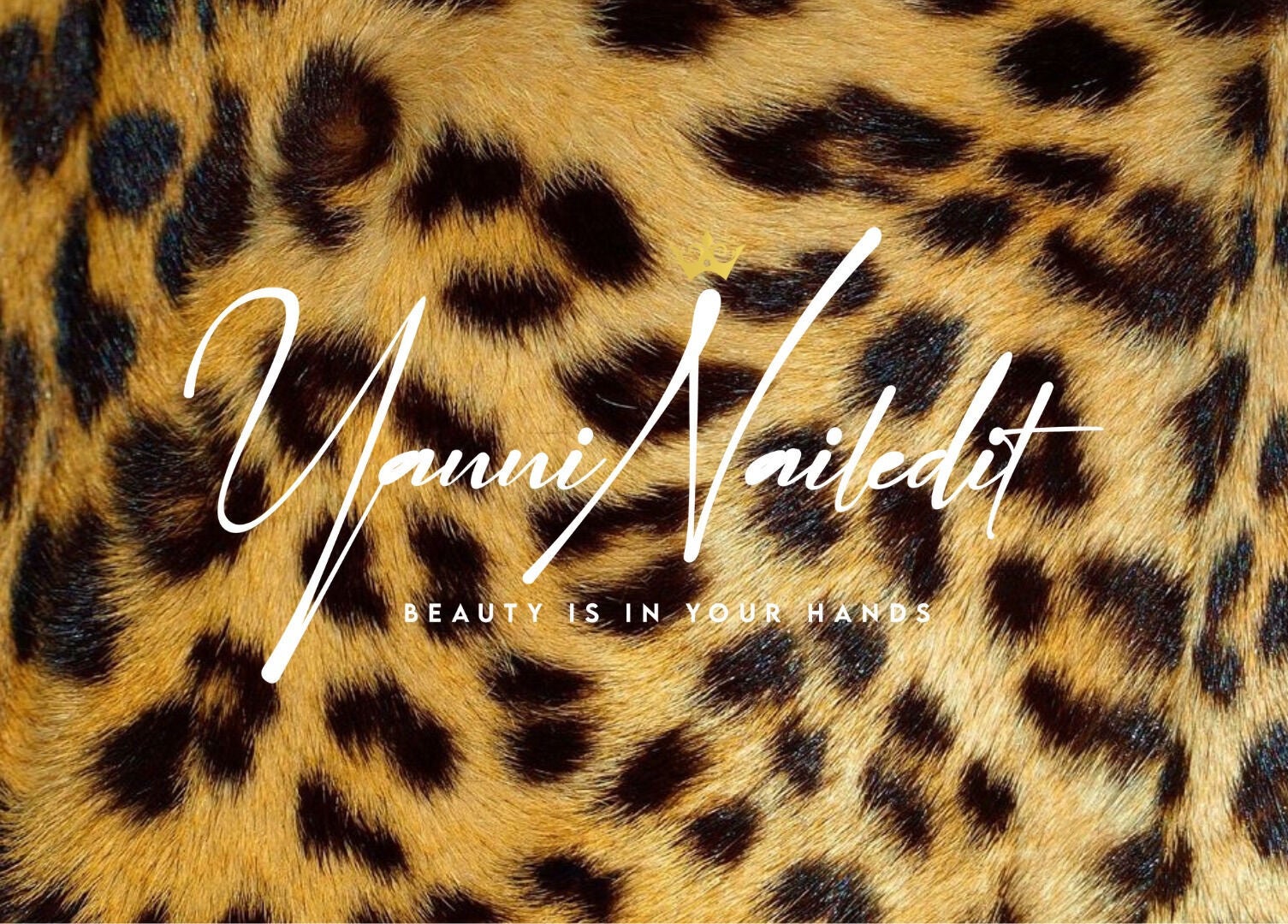 Yanninailedit logo on leopard print background at Yanninailedit, London, England, GB.