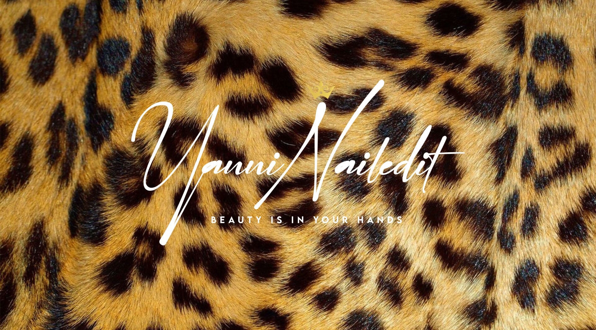Yanninailedit logo on leopard print background at Yanninailedit, London, England, GB.
