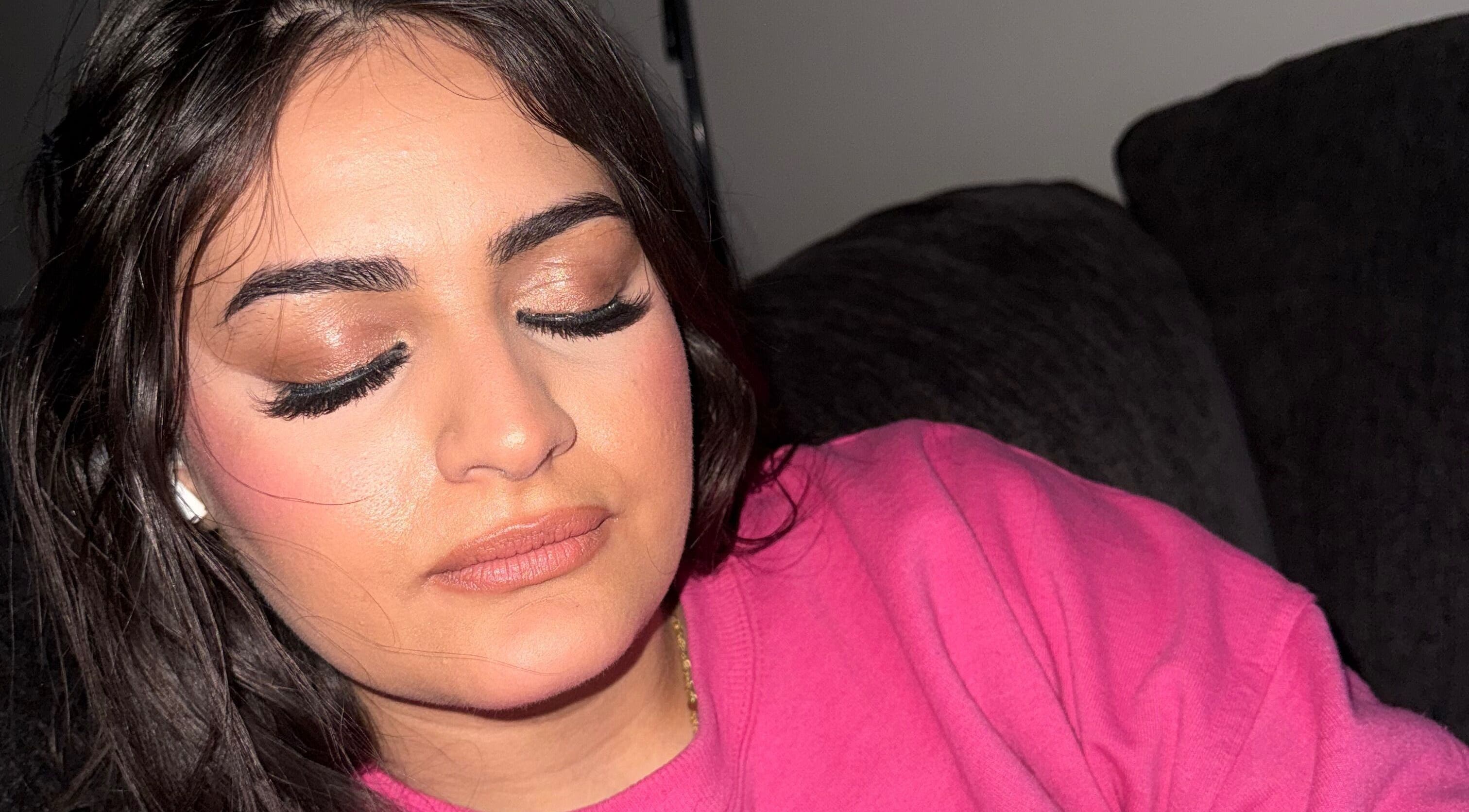 Woman with elegant makeup from Glam by Sara, Harrisburg, Pennsylvania, US, showcasing closed-eye serene beauty.