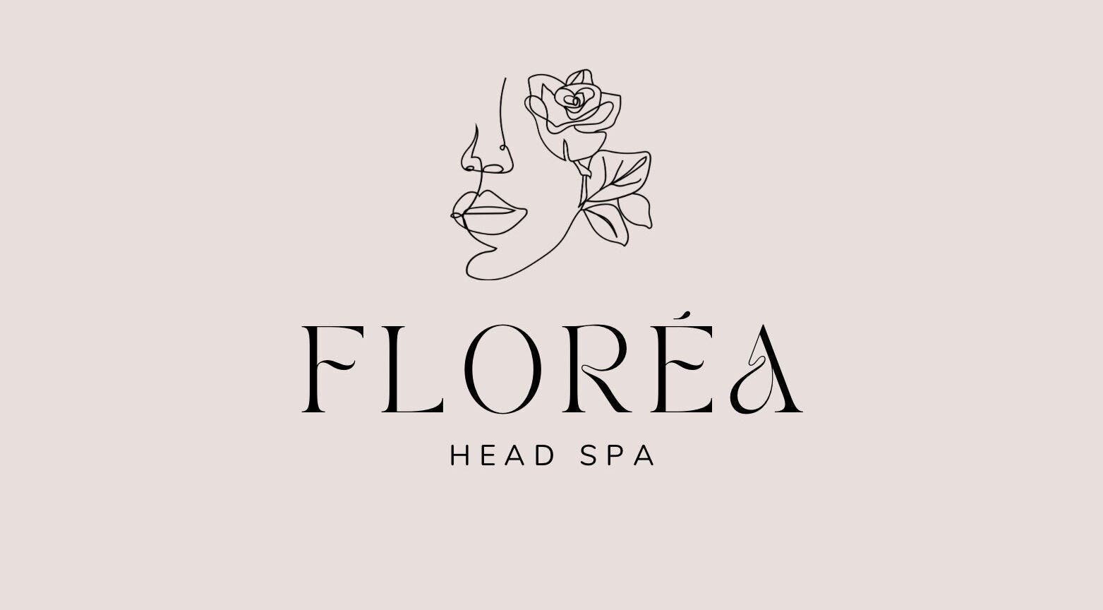 Logo of Floréa Head Spa in Casula, New South Wales, AU with line art face and rose.