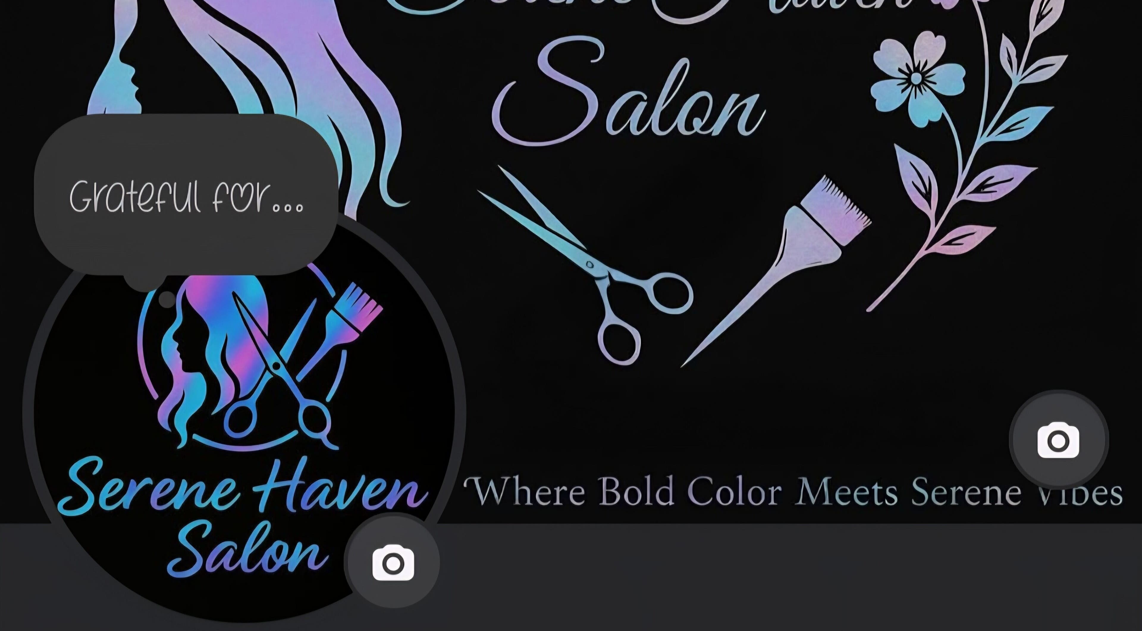 Serene_Haven_Salon logo featuring scissors and flowers, located in Texas, Texas, US.