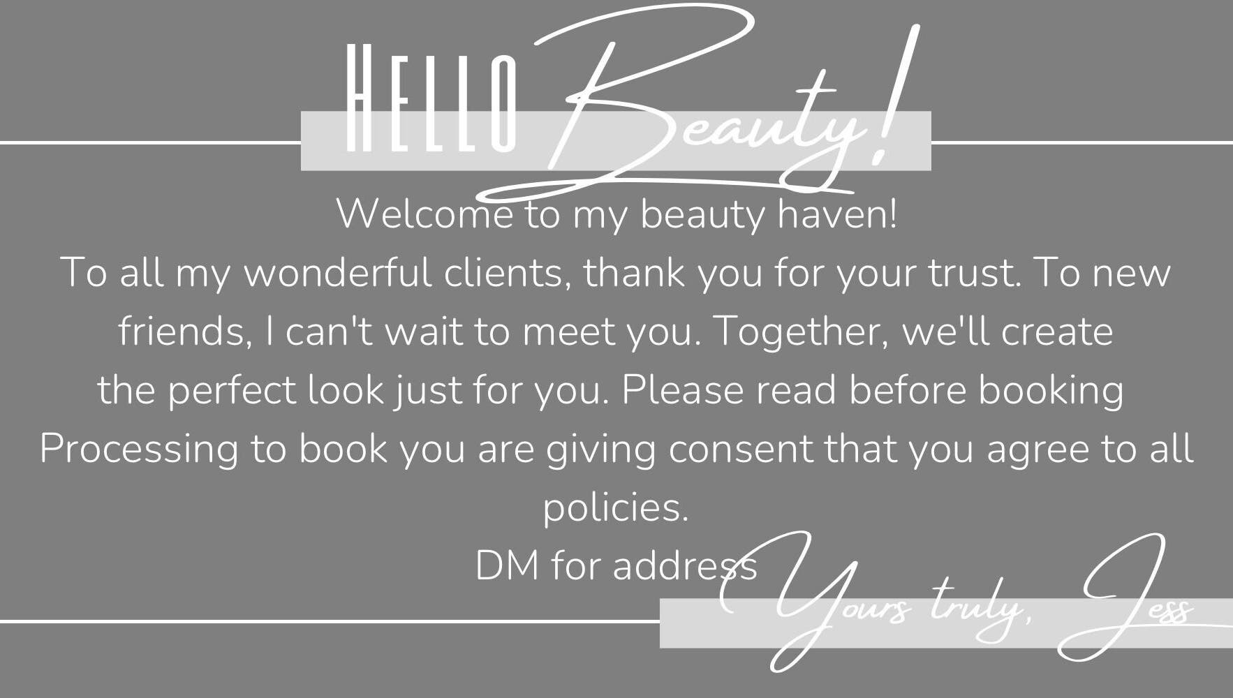 Welcome message at Luxy Lashes in Windsor, Ontario, CA, inviting clients to the beauty haven.