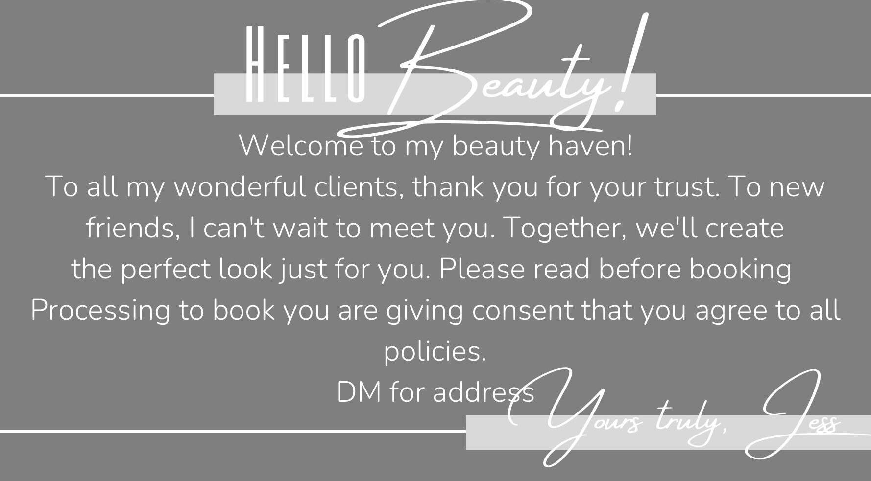 Welcome message at Luxy Lashes in Windsor, Ontario, CA, inviting clients to the beauty haven.