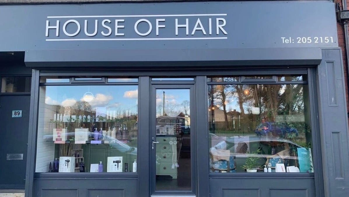 Front view of Emily White Hair, Forest Hall, England, showcasing a chic and inviting salon exterior.