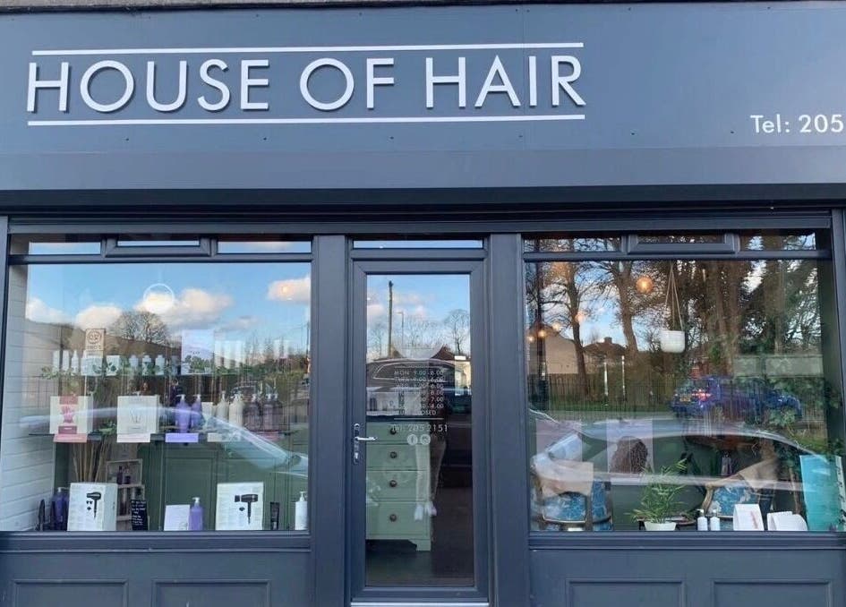 Front view of Emily White Hair, Forest Hall, England, showcasing a chic and inviting salon exterior.