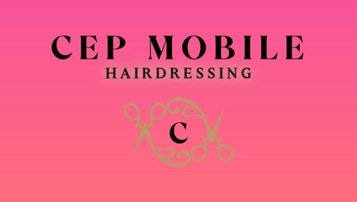 CEP mobile hairdressing logo with scissors graphic in Kidsgrove, GB.