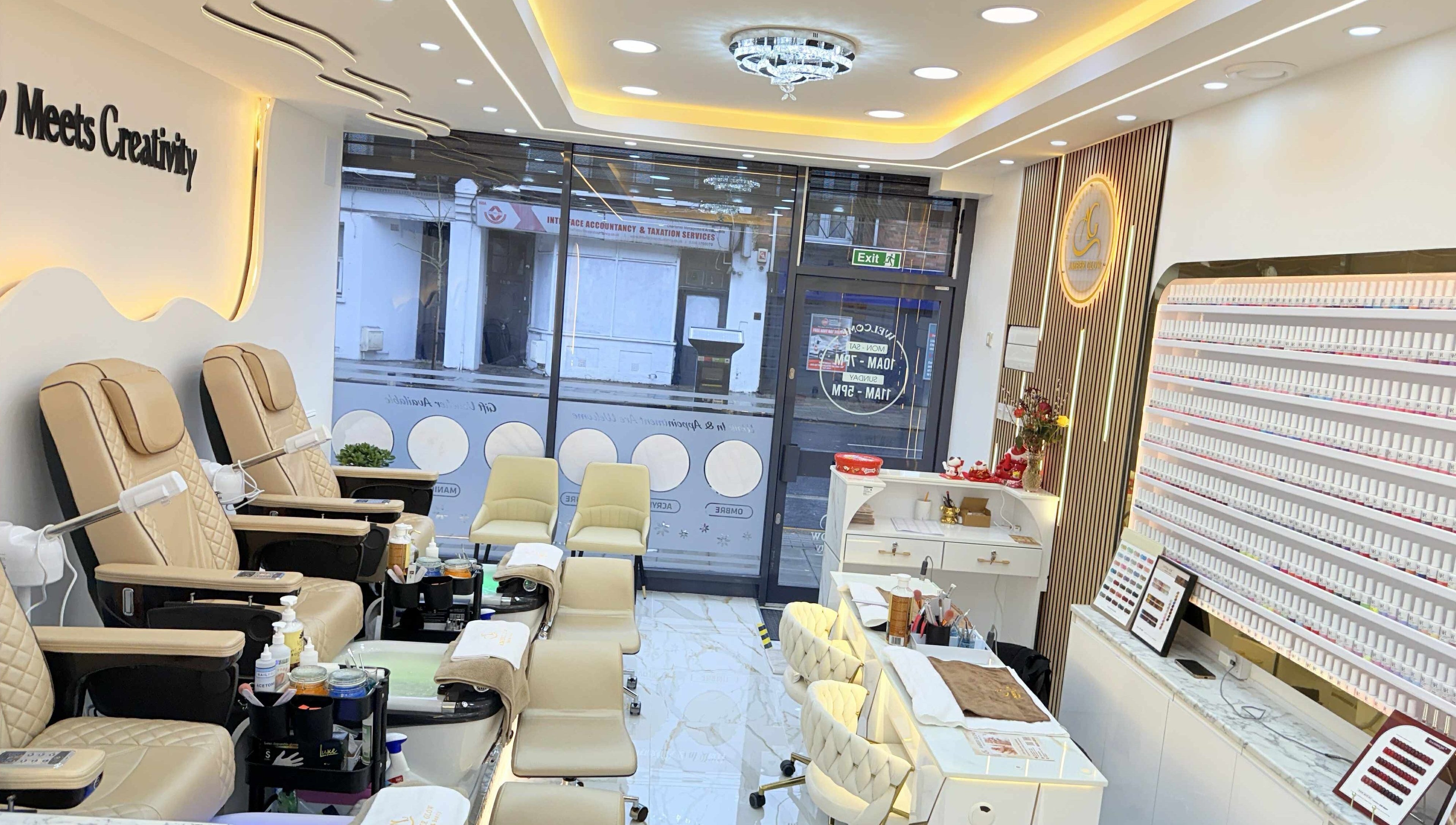 Amber Glow Nails & Beauty in London, England, GB offers a stylish and modern interior for ultimate relaxation.