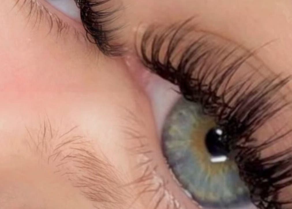 Close-up of lush eyelashes at Doll Faced, a beauty venue in GB.