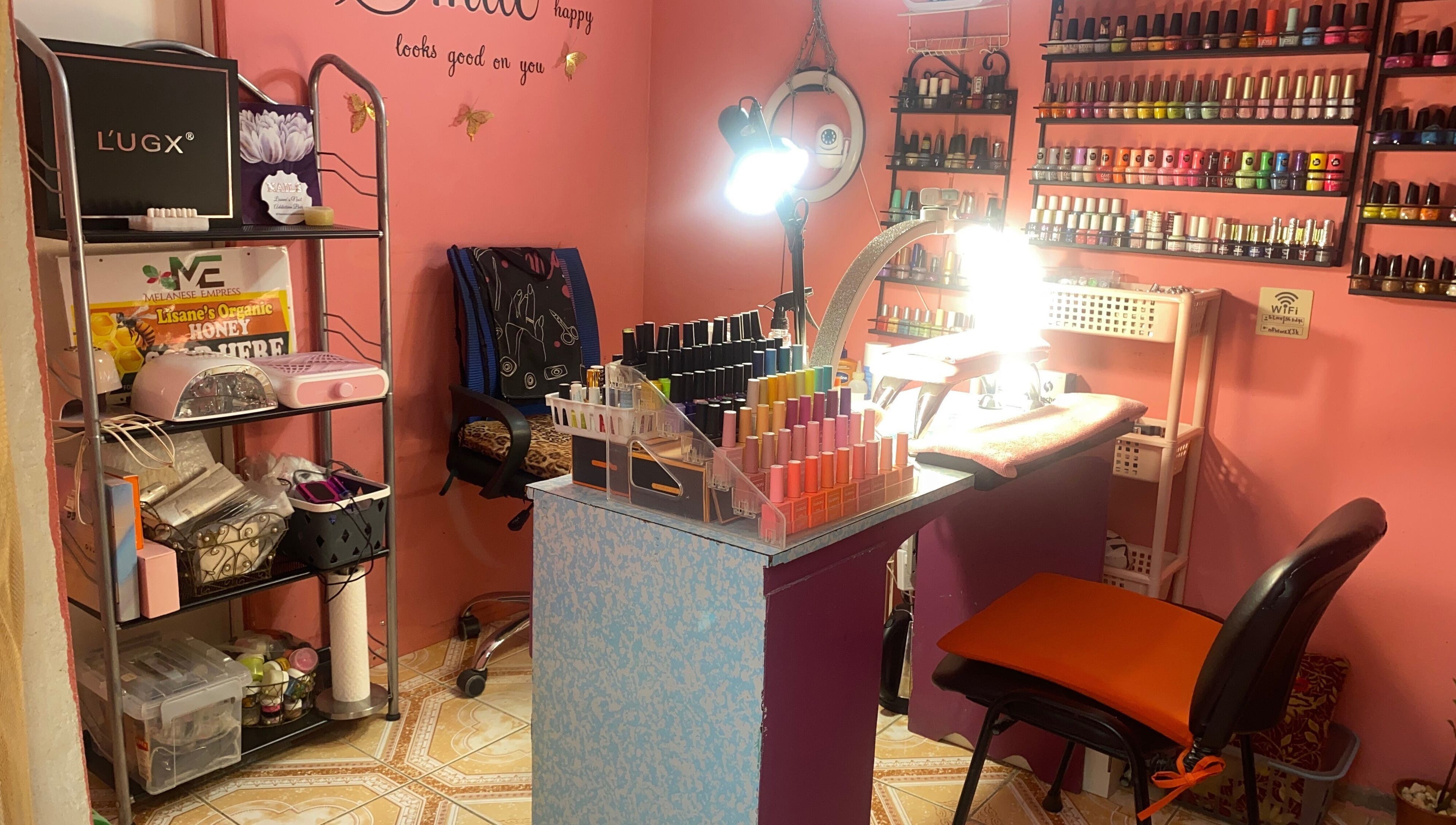 Vibrant nail polish display at Lisane’s Nail Addiction Bar in Portmore, St. Catherine Parish, JM.