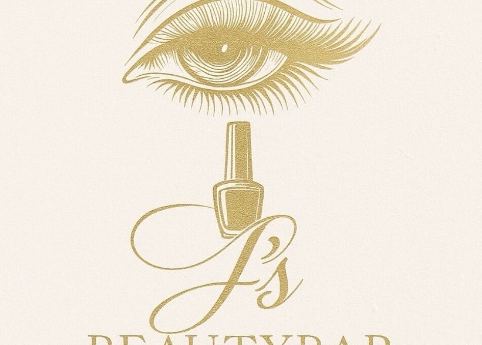 Elegant logo van J'sBeautybar in Maastricht, Limburg, NL met een artistieke oog en nagellakflacon.
