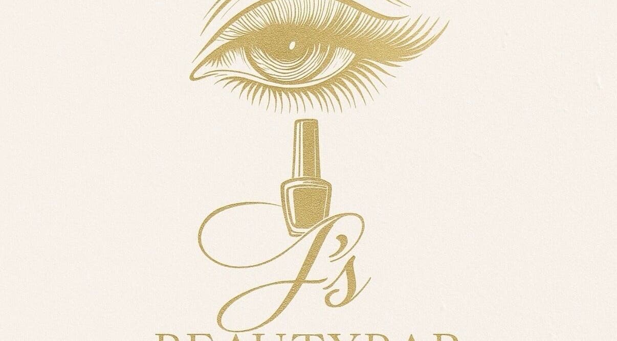 Elegant logo van J'sBeautybar in Maastricht, Limburg, NL met een artistieke oog en nagellakflacon.