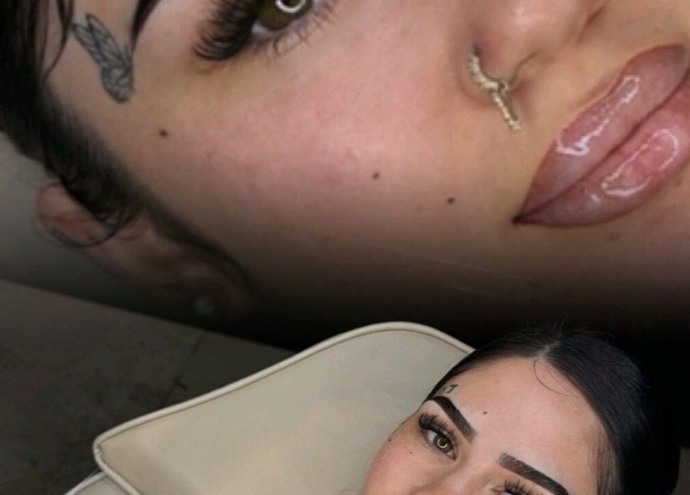 Client with stylish eyebrows and glossy lips at Brow Bottega, Wellington, Wellington Region, NZ.