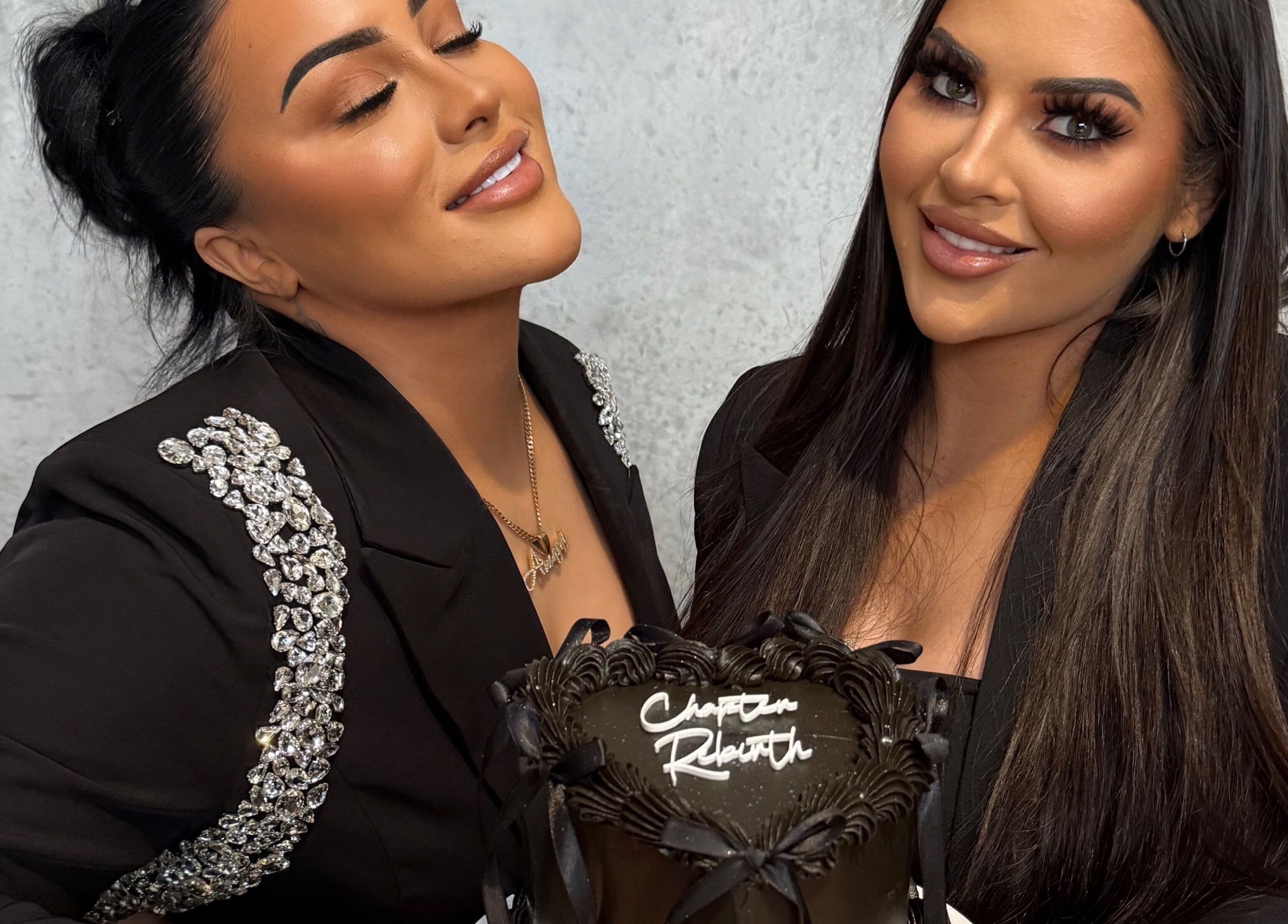 Celebration at Blankos House Of Aesthetics - WLGTN, Wellington, NZ, featuring two women and a cake.