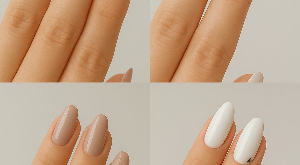 Stylish nude and white nails at Face2Glow, Cape Town, Western Cape, ZA.