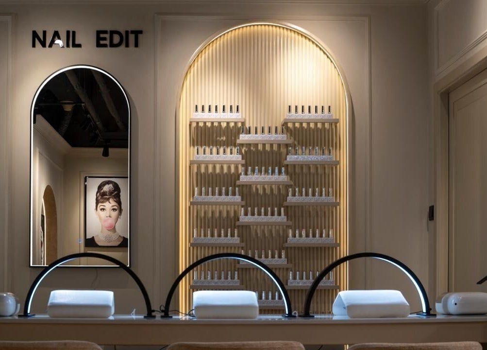 Elegant nail polish display at Beauty Edit Dubai, showcasing modern design in Dubai, AE.