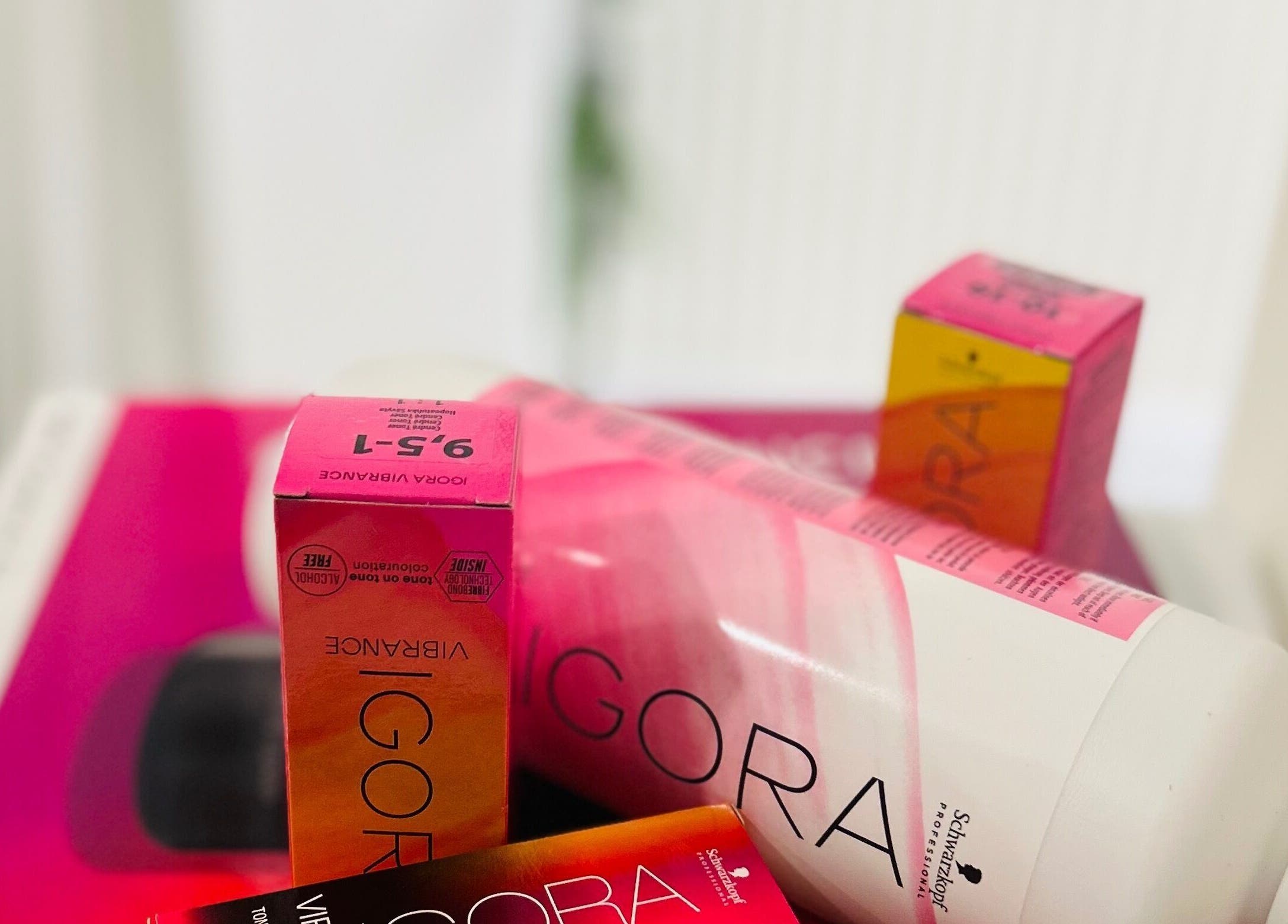 Hair color products on display at Lola’s Hair, Beckenham, England, GB.