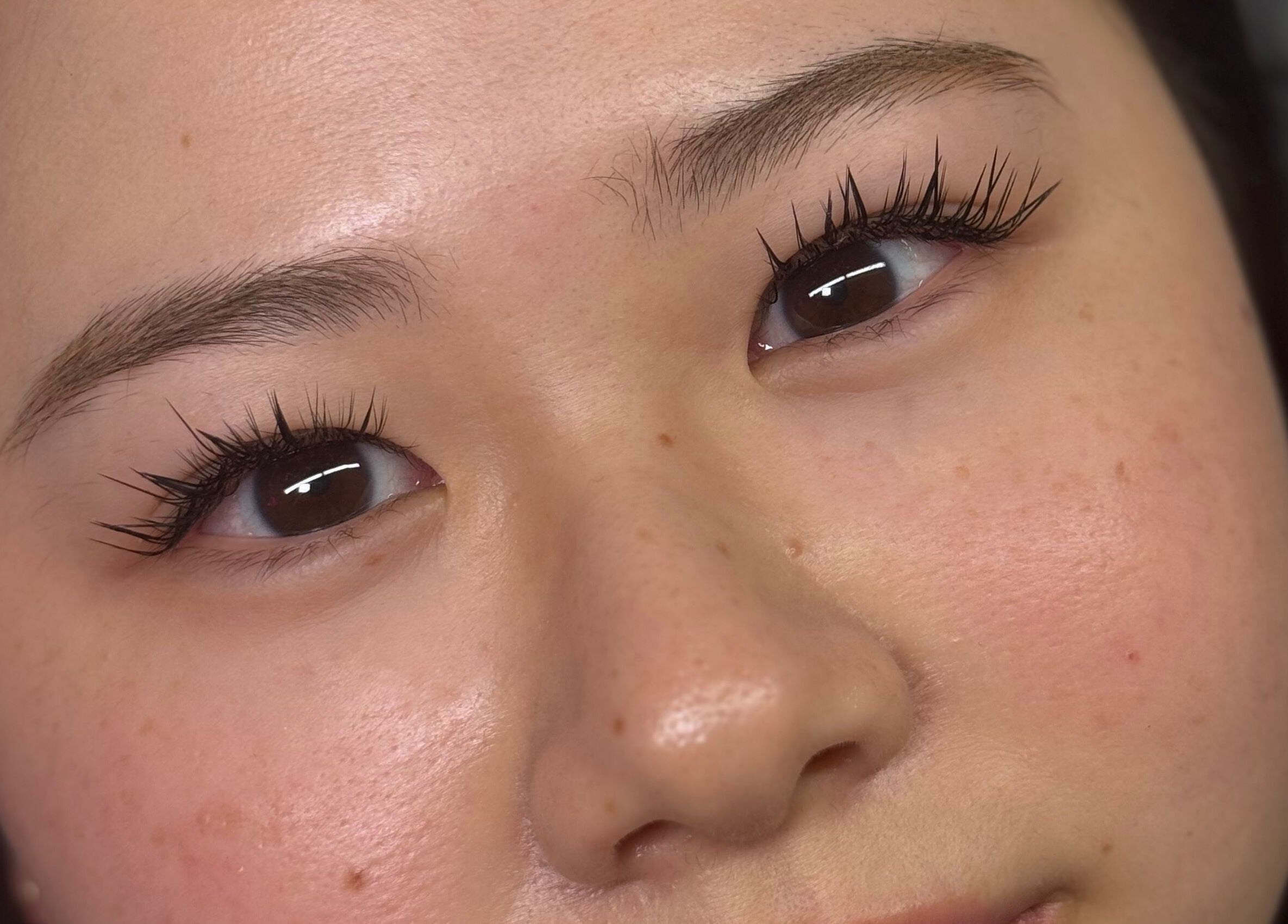 Close-up of beautifully done eyelashes at Chunni in Stockport, England, GB.