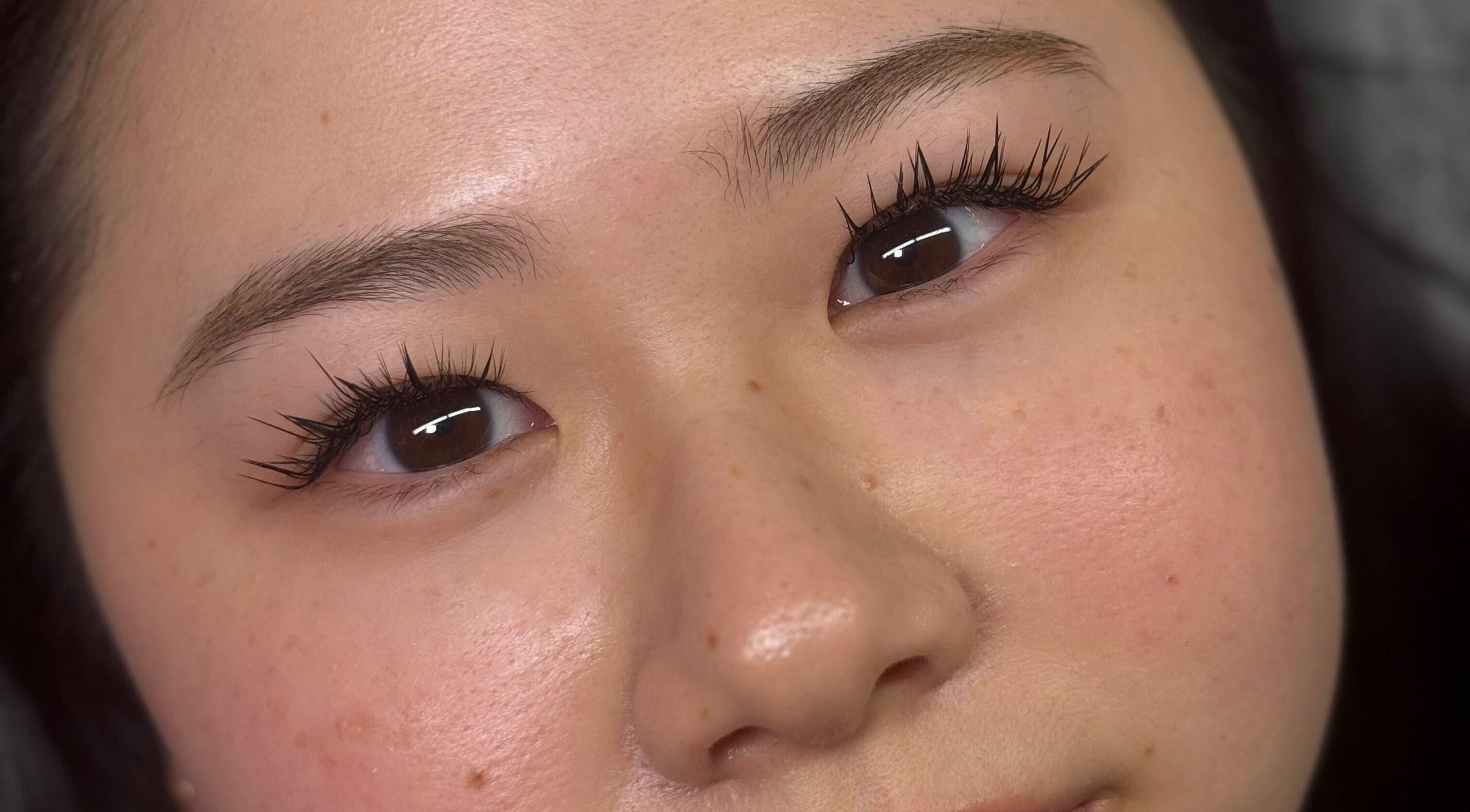 Close-up of beautifully done eyelashes at Chunni in Stockport, England, GB.