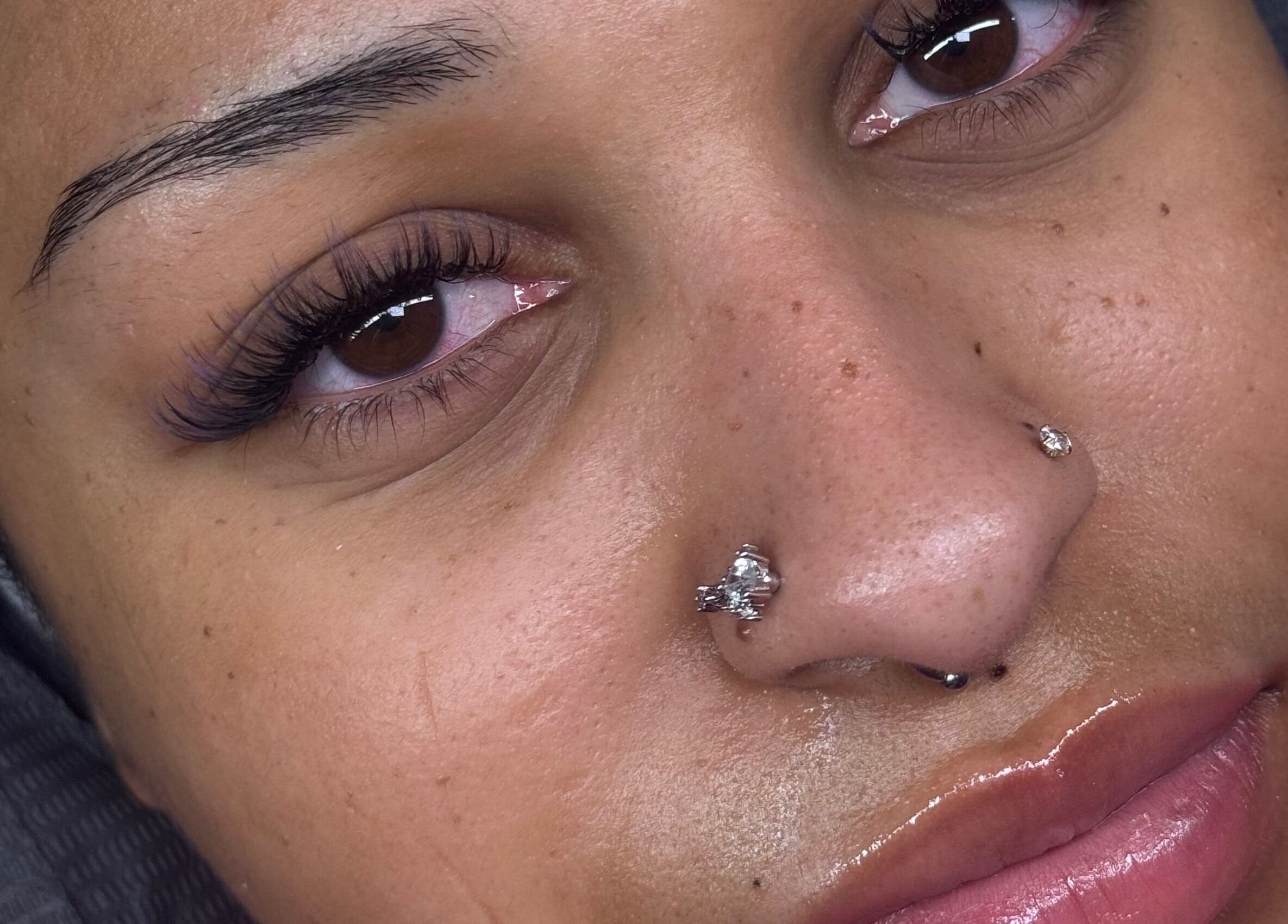 Close-up of elegant eyelash extensions at Chunni, Stockport, England, GB showcasing precision beauty care.