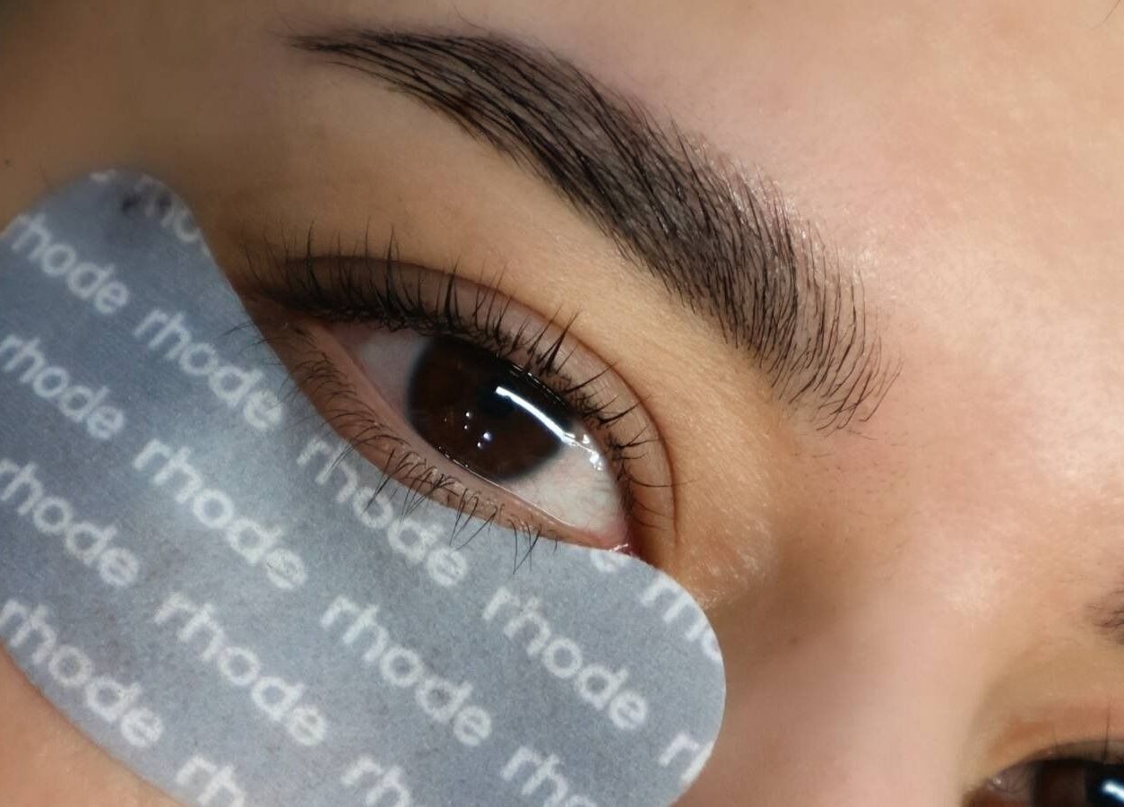 Close-up of eye with under-eye patch at XYZ Beauty Lab, London, England, GB.