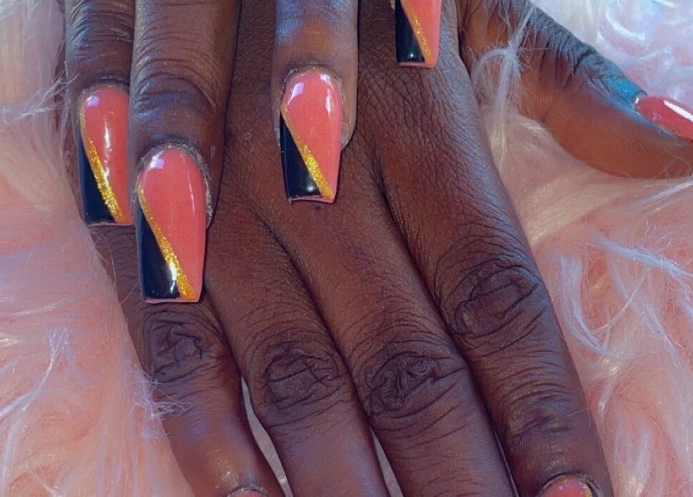 Creative nail art in pink and black at Rebekah’s Creations, Georgetown East bank Demerar, Essequibo Islands-east Demerara, GY.