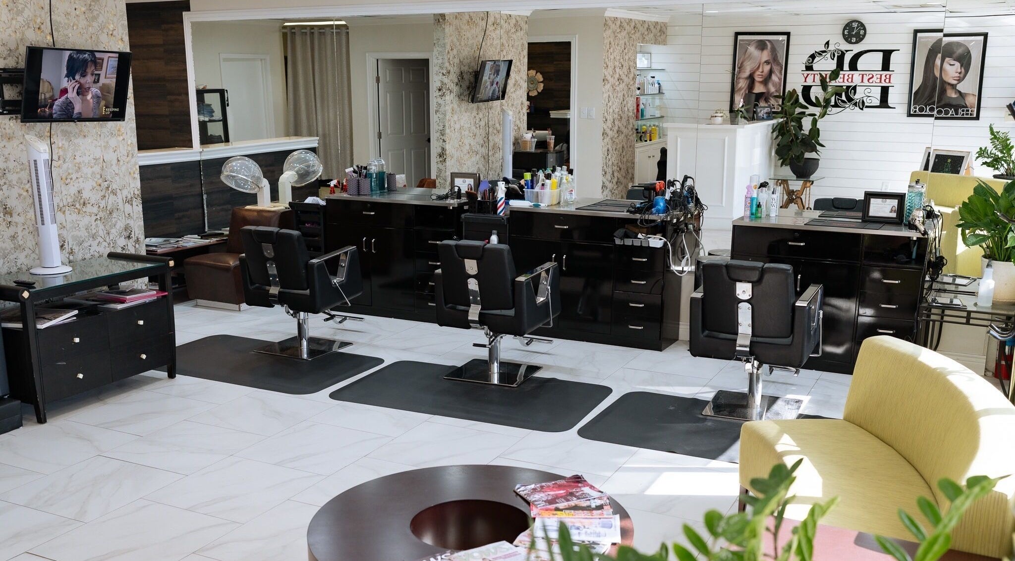Modern salon chairs at Best Beauty Salon, Spring, Texas, US showcasing a sleek and welcoming atmosphere.