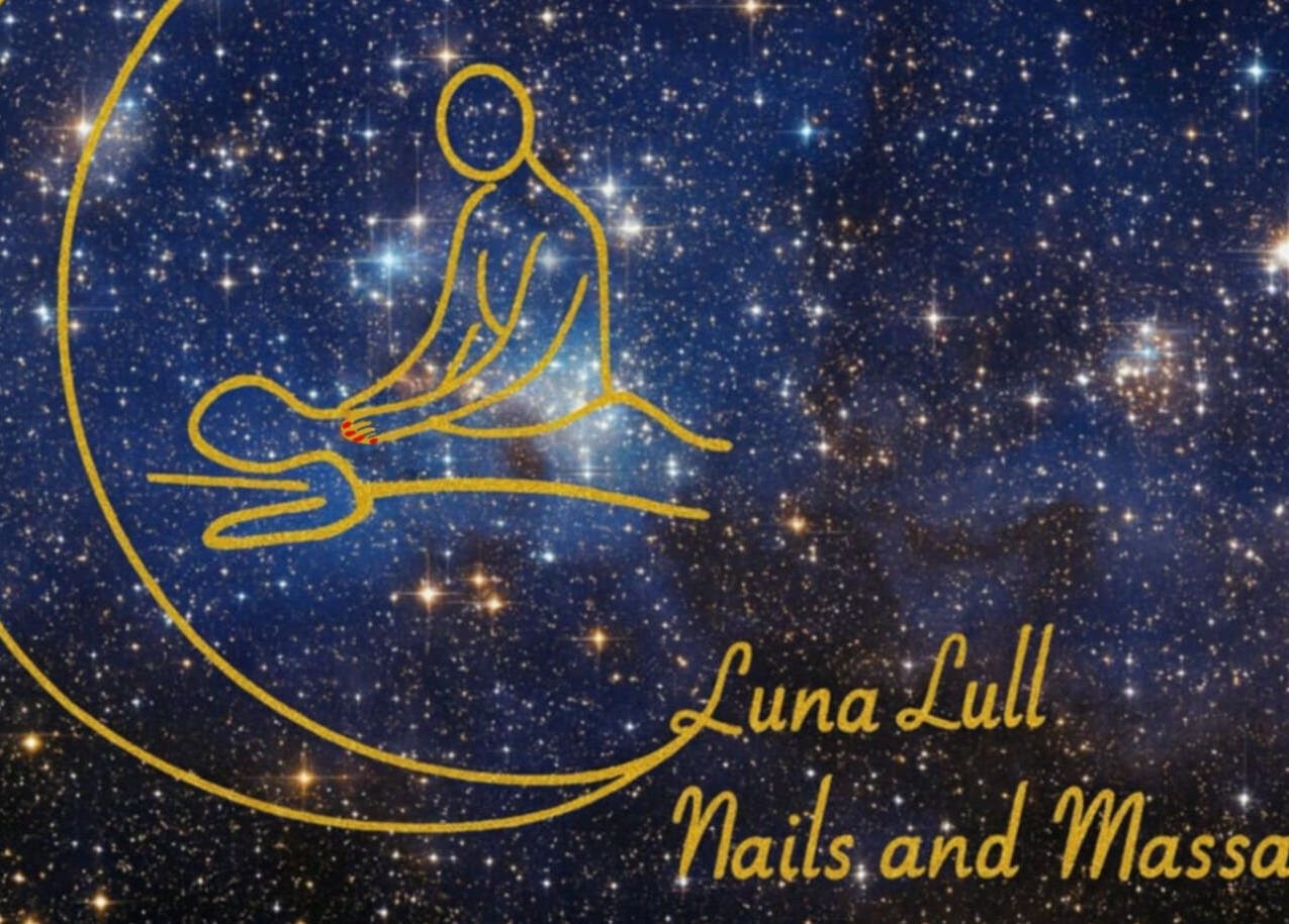 Luna Lull logo depicting a massage scene against a starry sky in Douglas, IM.