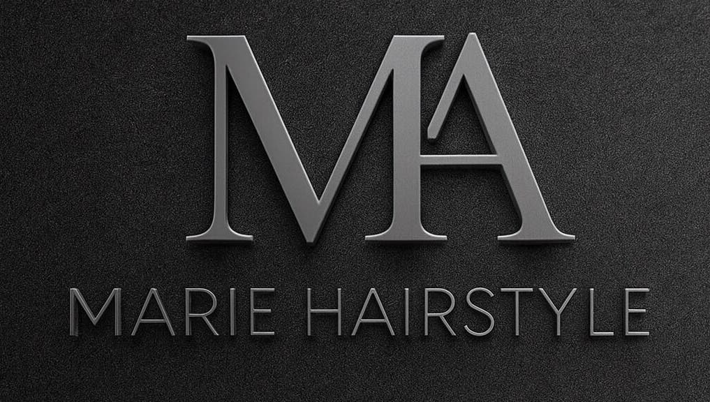 Logo élégant de Marie.hairstyle à Sarcelles, Île-de-France, FR sur fond noir.