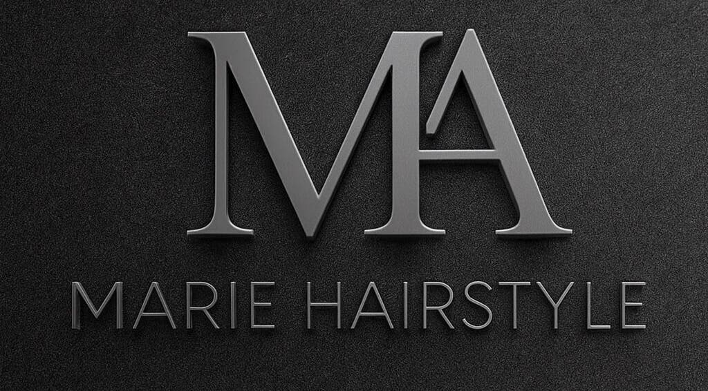 Logo élégant de Marie.hairstyle à Sarcelles, Île-de-France, FR sur fond noir.